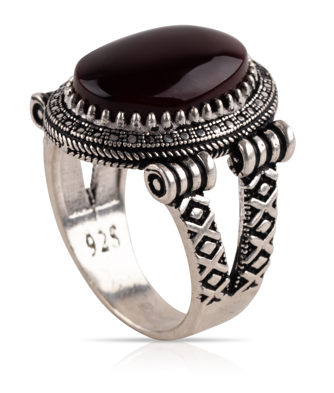 Herren Aqiq Rot - Silberring Fassung graviert - RE42
