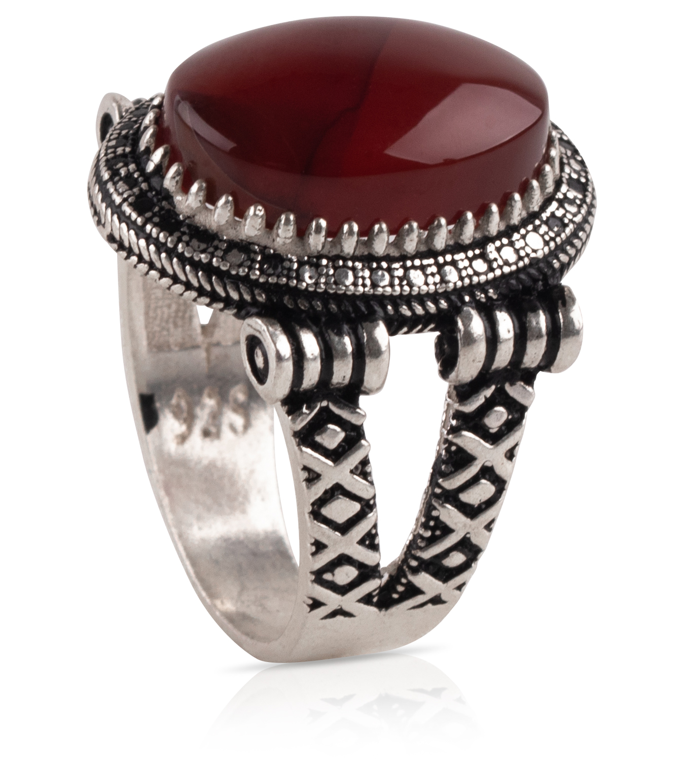 Herren Aqiq Rot - Silberring Fassung graviert - RE42
