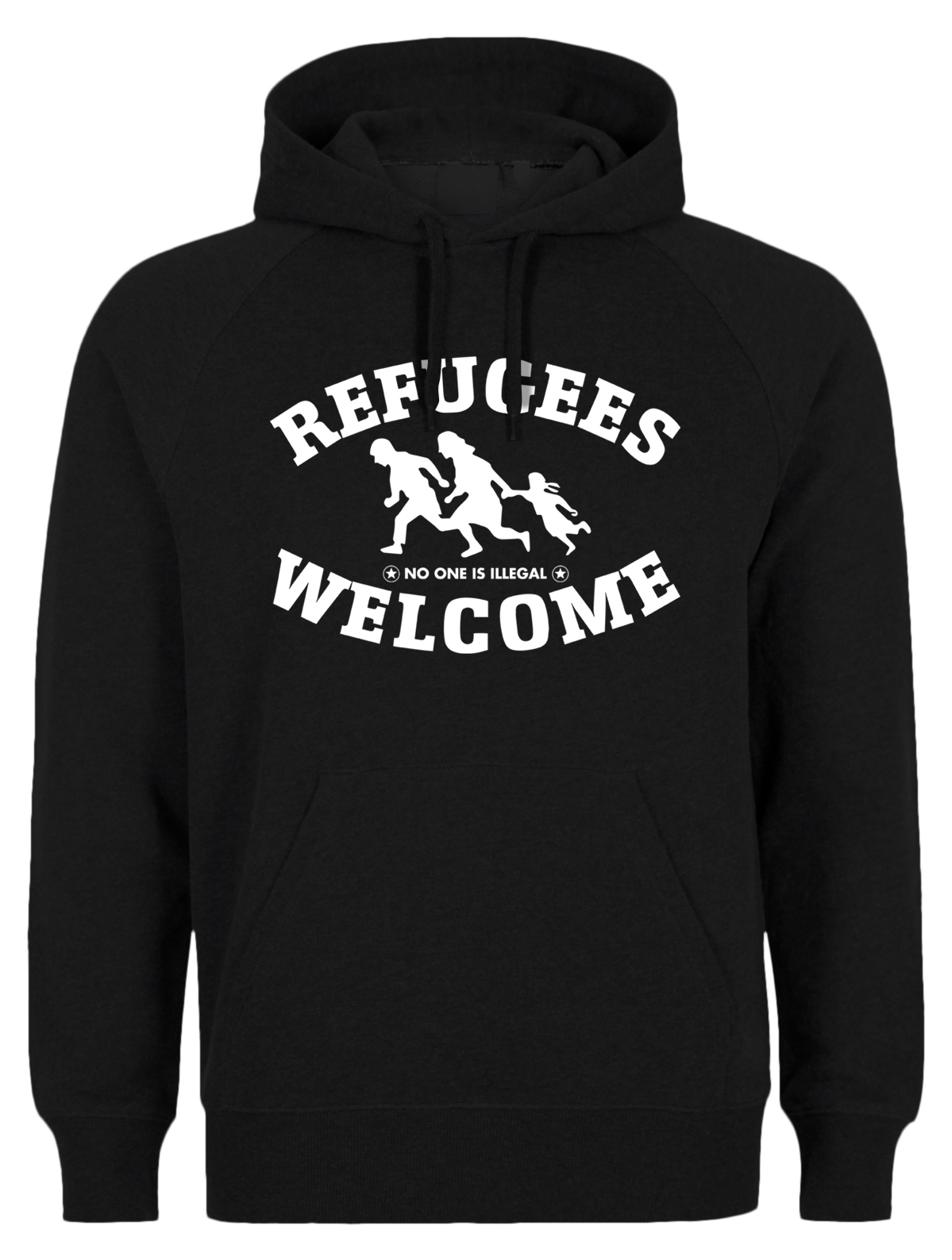  Refugees welcome Hoody Schwarz mit weißer Aufschrift - No one is illegal 