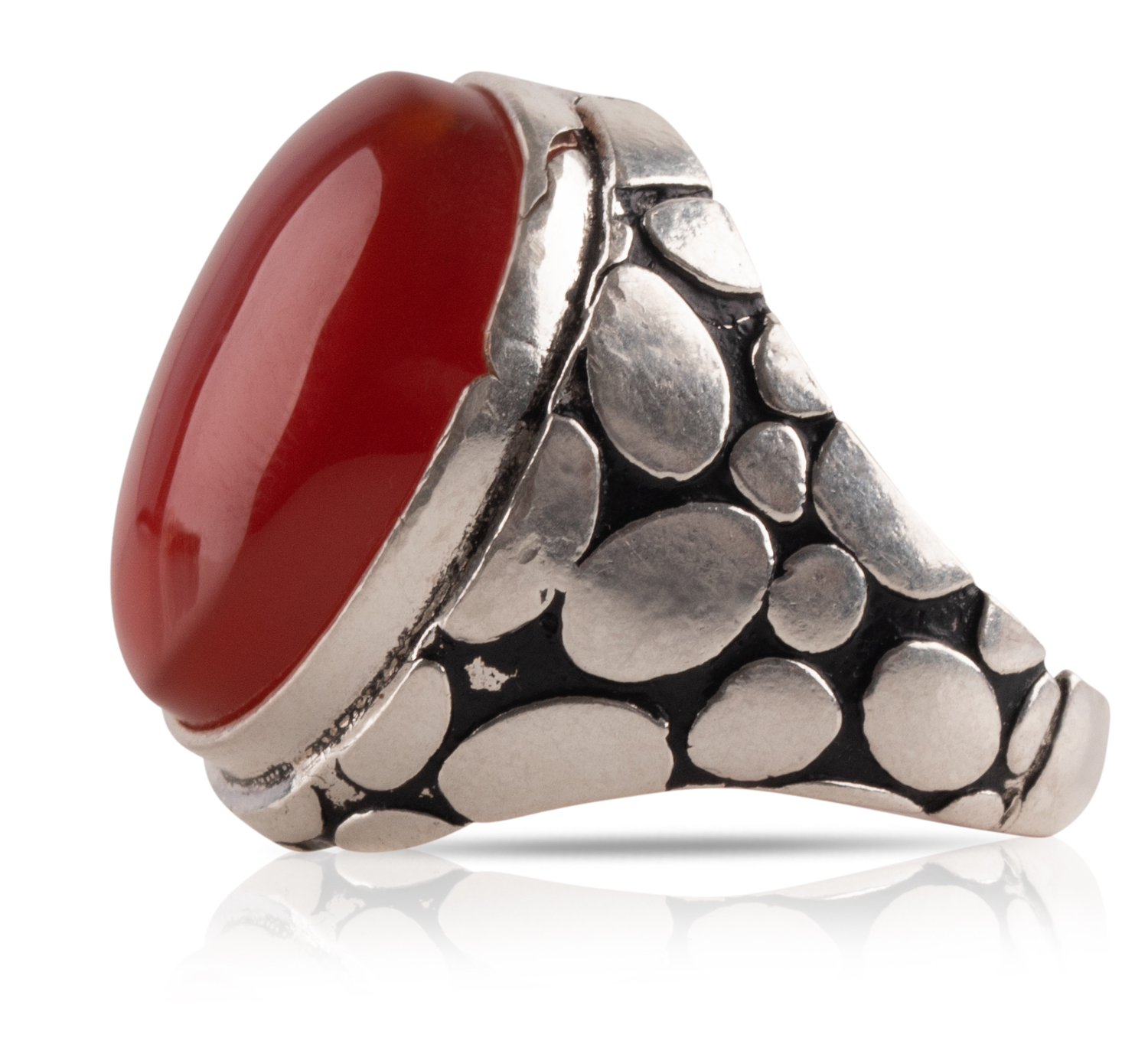Herren Aqiq Rot - Silberring Fassung graviert - RE57