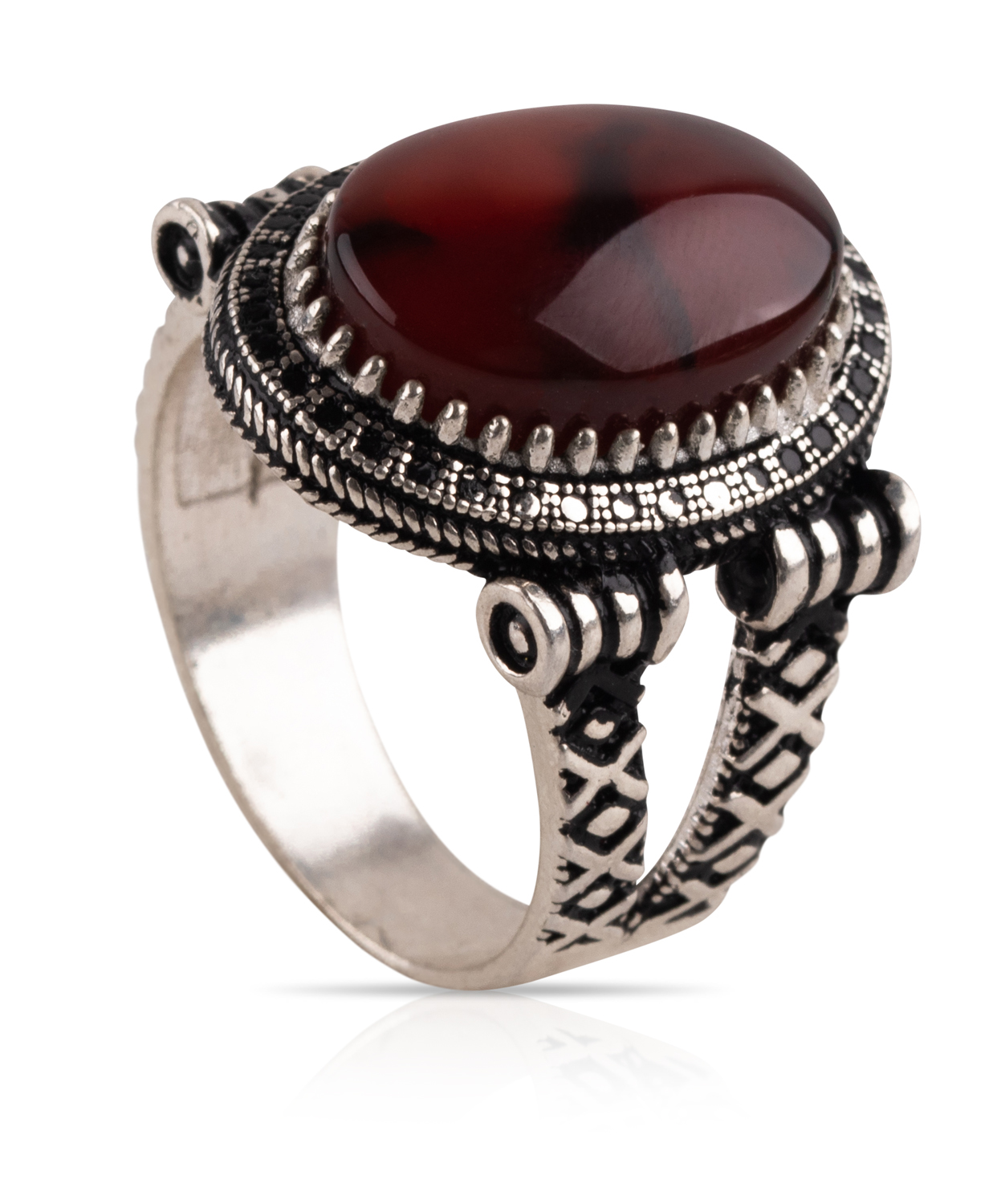 Herren Aqiq Rot - Silberring Fassung graviert - RE42