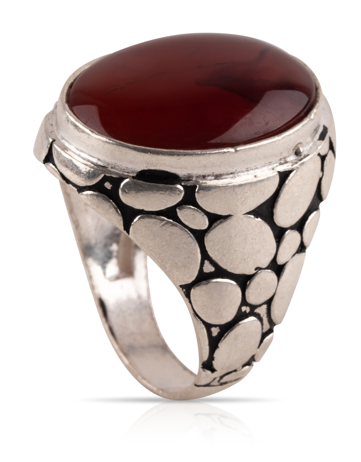 Herren Aqiq Rot - Silberring Fassung graviert - RE57