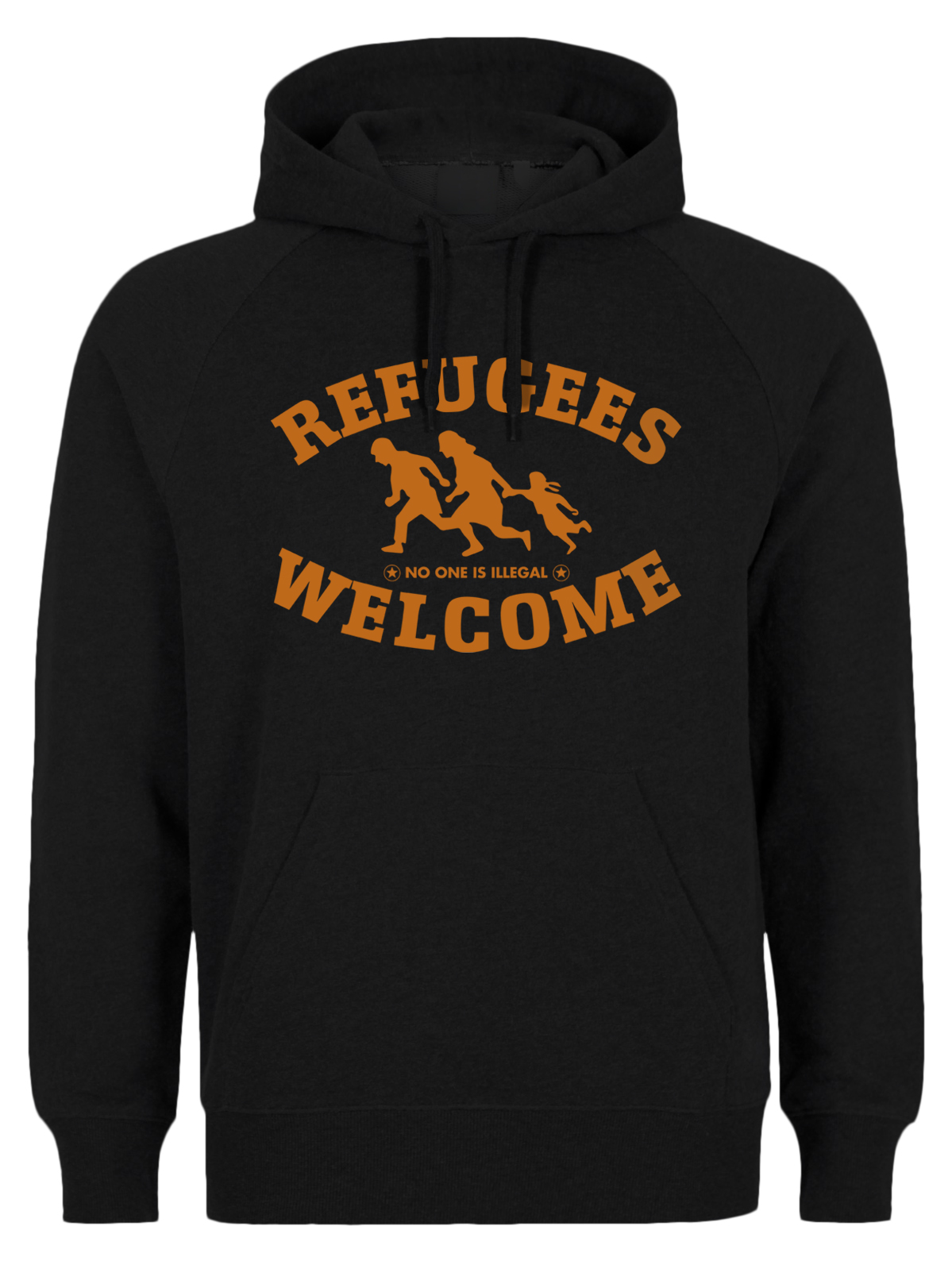  Refugees welcome Hoody Schwarz mit orangener Aufschrift - No one is illegal 
