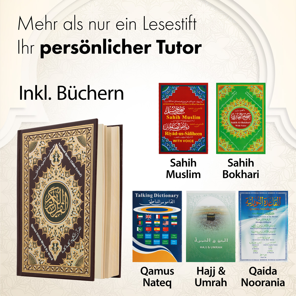 Koran-Lesestift Set: Perfektes Geschenk für Ramadan, Multilingual, inkl. Bücher & Akku - 8 GB Editio