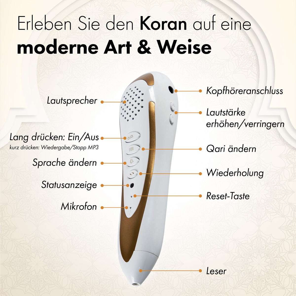 Koran-Lesestift Set: Perfektes Geschenk für Ramadan, Multilingual, inkl. Bücher & Akku - 8 GB Editio