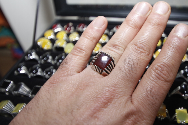 Aqiq Ring quadradisch dunkelrot - Khorasani, versilbert