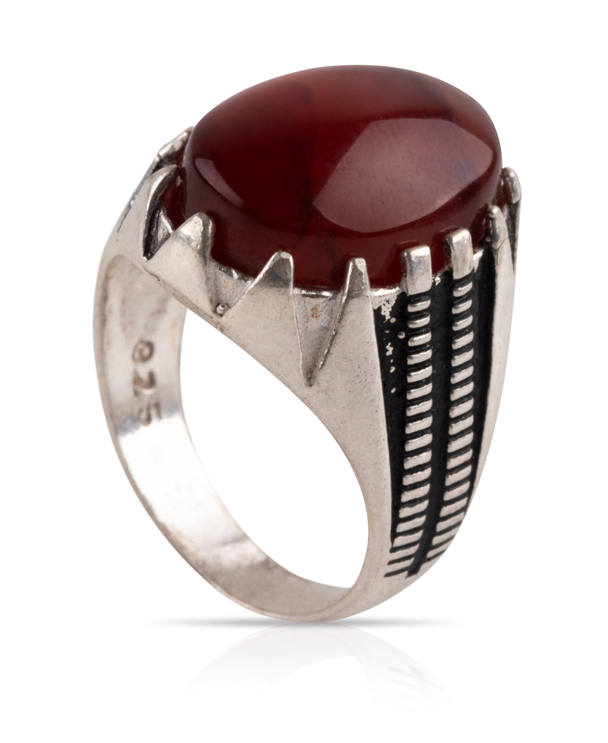 Herren Aqiq Braun - Silberring Fassung graviert - RE53