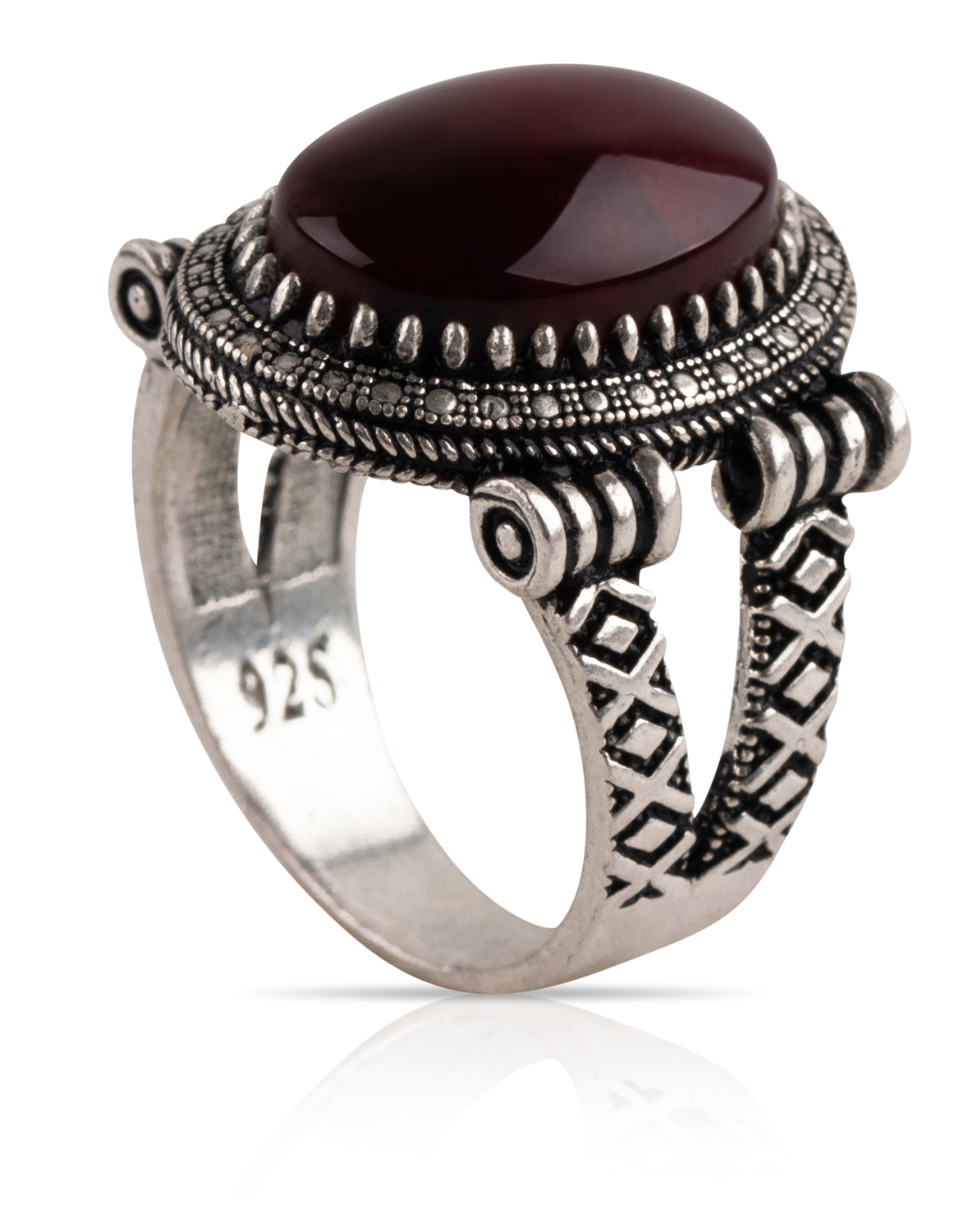 Herren Aqiq Rot - Silberring Fassung graviert - RE42