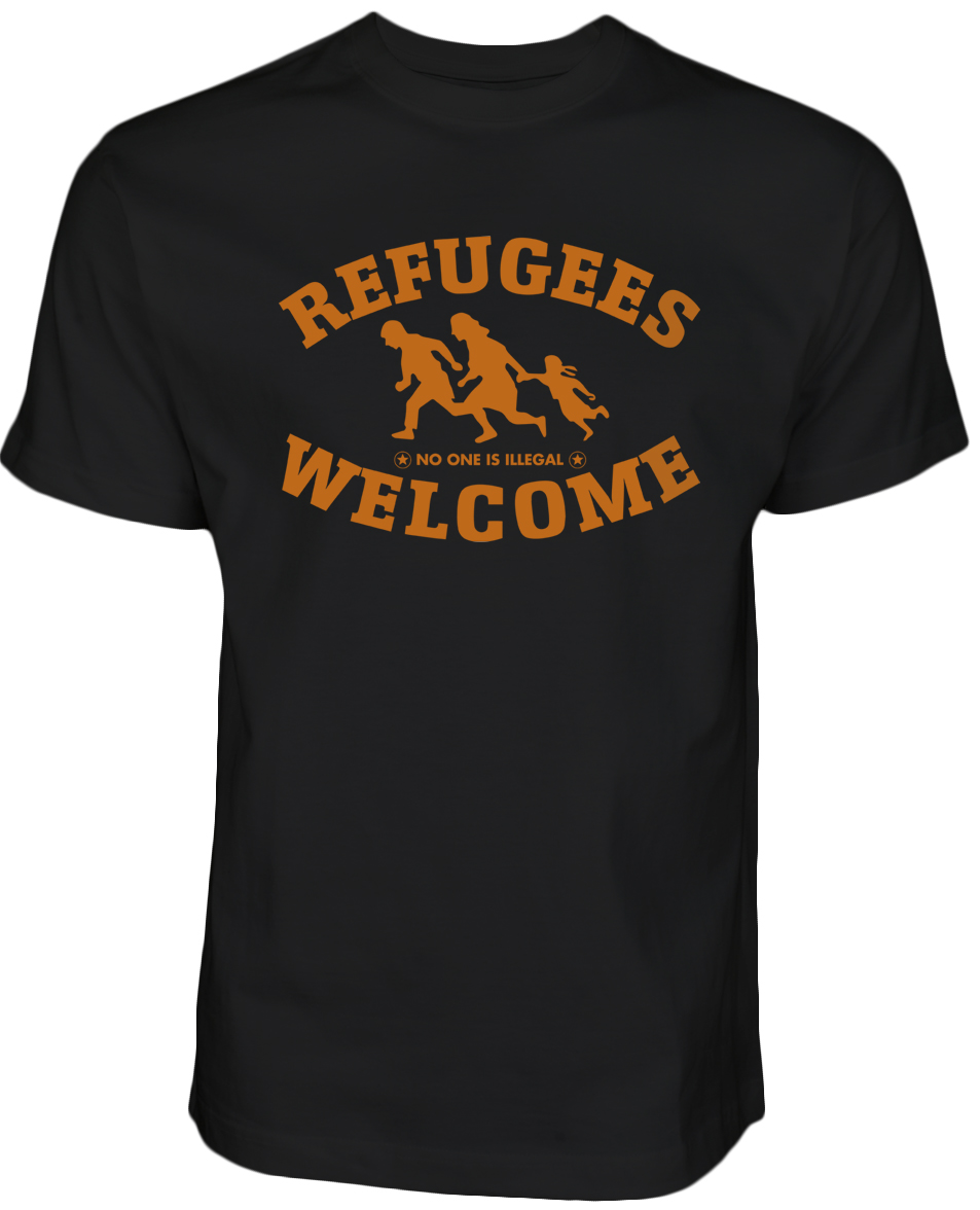  Refugees welcome T-Shirt Schwarz mit orangenes Motiv - Nobody is illegal 