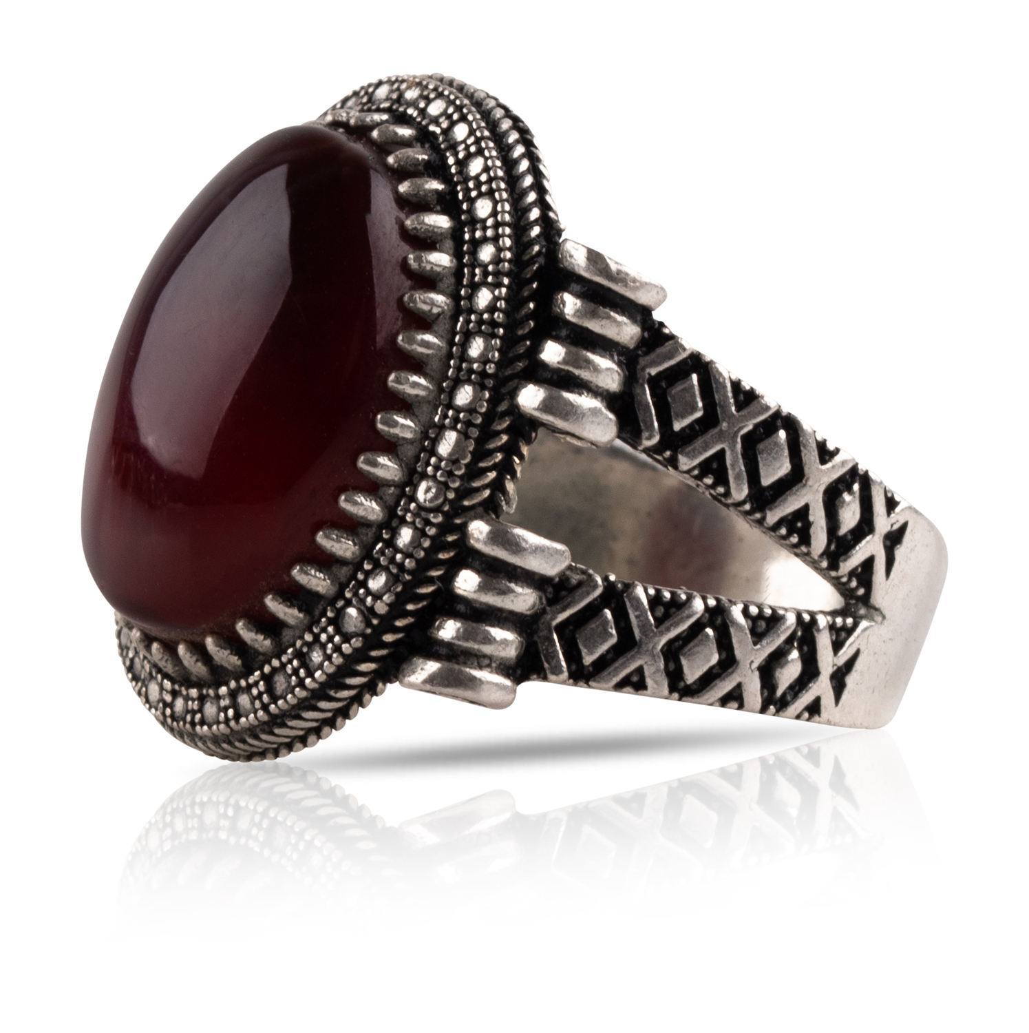 Herren Aqiq Rot - Silberring Fassung graviert - RE42