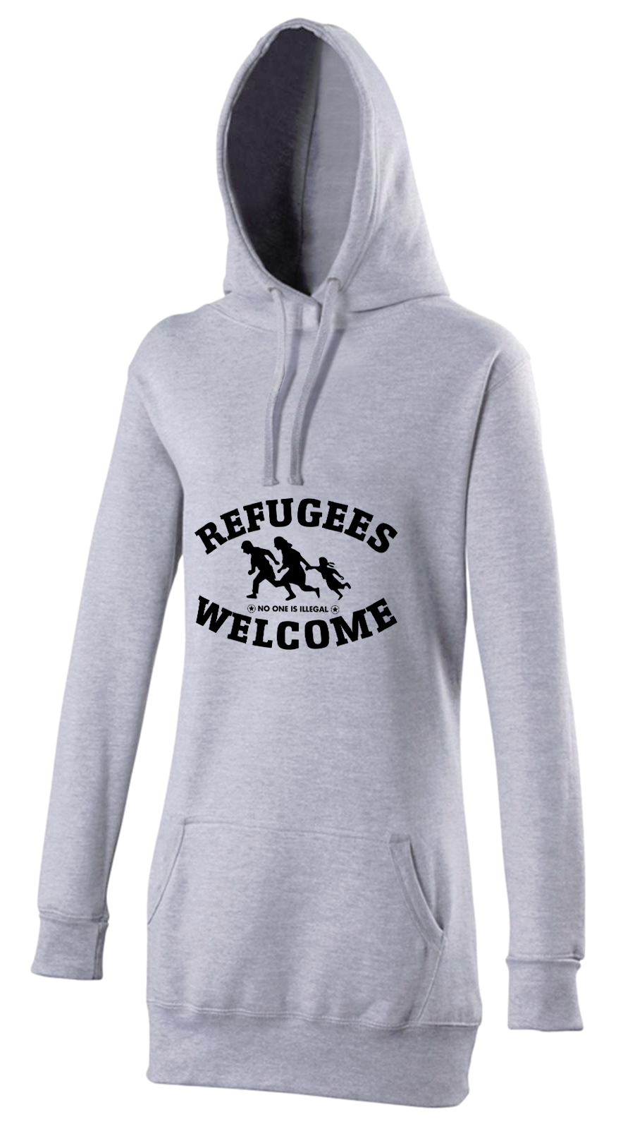  Refugees welcome Woman Hoody Grau mit schwarzer Aufschrift - No one is illegal 