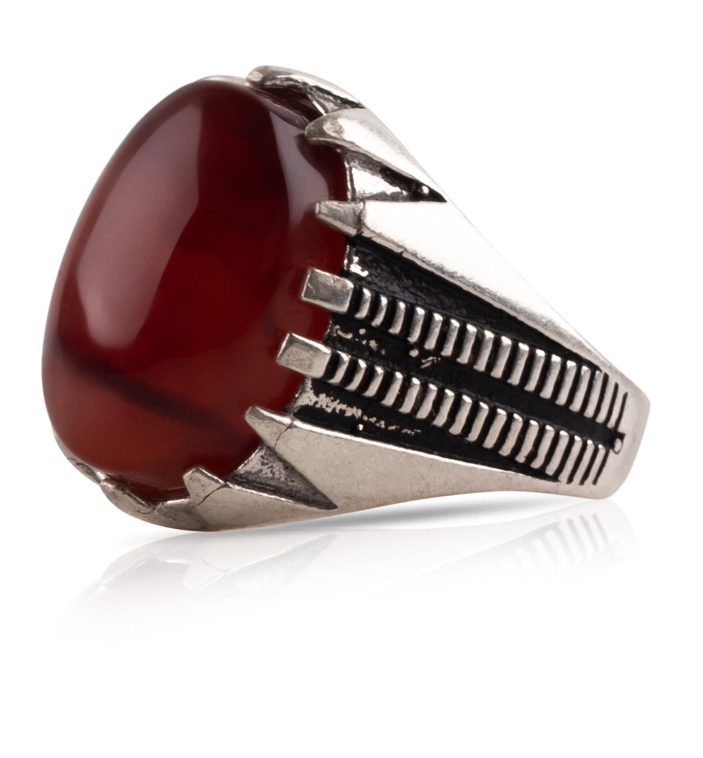 Herren Aqiq Braun - Silberring Fassung graviert - RE53